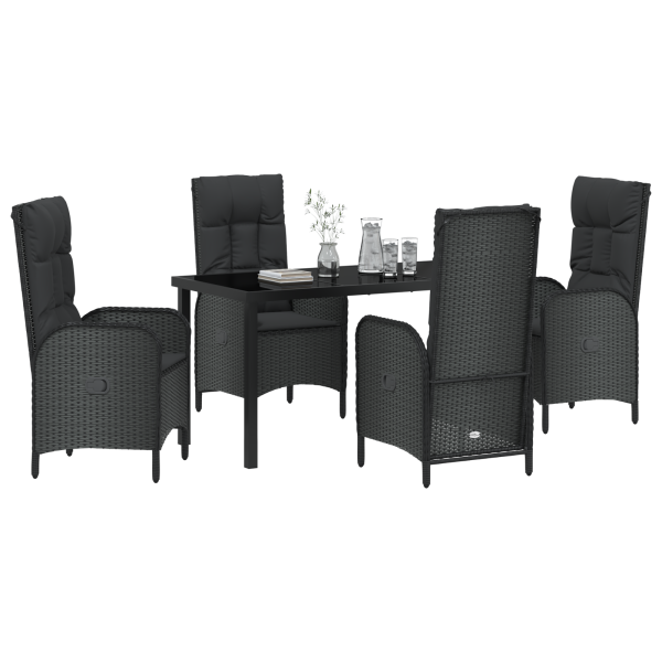 Conjunto de 5 piezas para comedor de jardín Negro Ratán Póly M 3