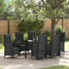 Set de Comedor de Jardín de 7 Piezas Negro Rattan Versátil 1