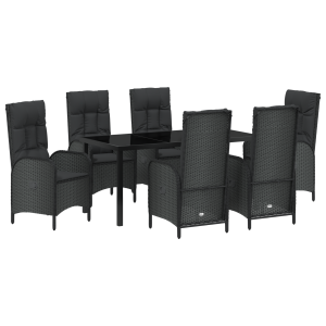 Set de Comedor de Jardín de 7 Piezas Negro Rattan Versátil H