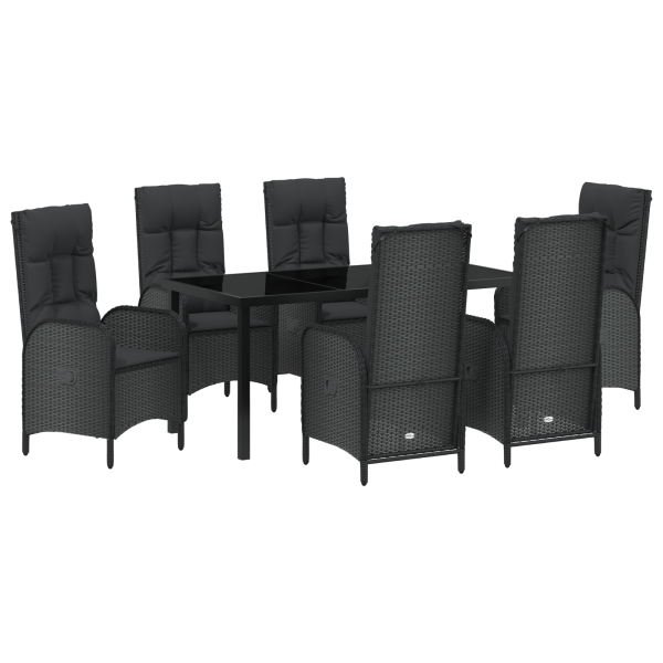 Set de Comedor de Jardín de 7 Piezas Negro Rattan Versátil M 2