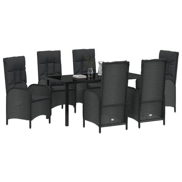 Set de Comedor de Jardín de 7 Piezas Negro Rattan Versátil M 3