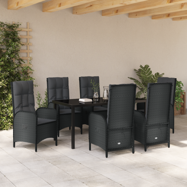 Set de Comedor de Jardín de 7 Piezas Negro Rattan Versátil M 4