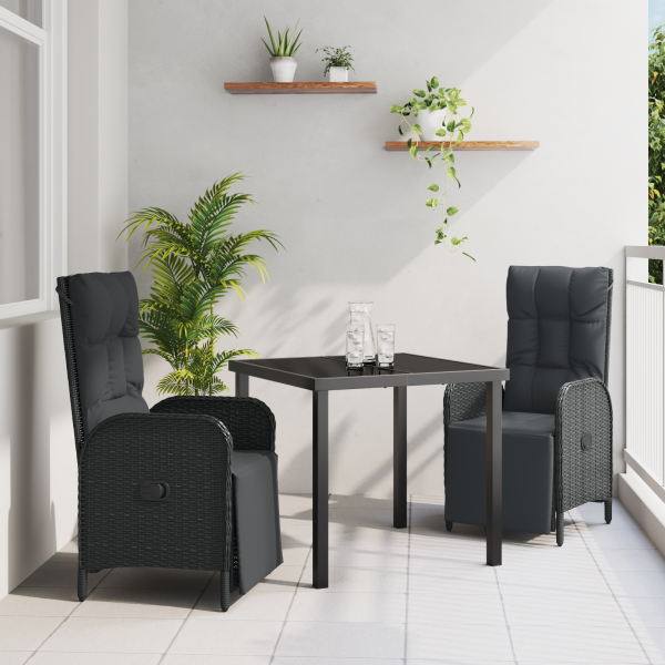 Conjunto comedor jardín 3 piezas con cojines Ratán Polimérico Negro D