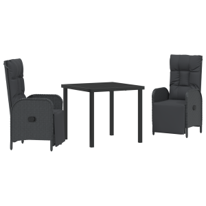 Conjunto de Jantar de Jardim com 3 Peças e Almofadas em Polyrattan Preto H