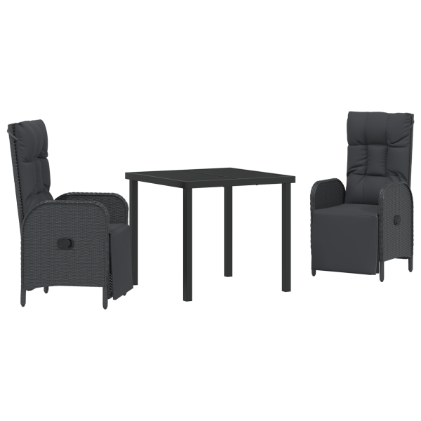 Conjunto comedor jardín 3 piezas con cojines Ratán Polimérico Negro M 2
