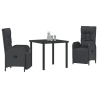 Conjunto comedor jardín 3 piezas con cojines Ratán Polimérico Negro 3