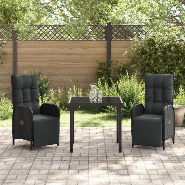 Conjunto de Jantar de Jardim com 3 Peças e Almofadas em Polyrattan Preto M 4