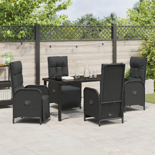 Conjunto de Jantar de Jardim com 5 Peças e Almofadas em Rattan Preto e Poliéster M 4