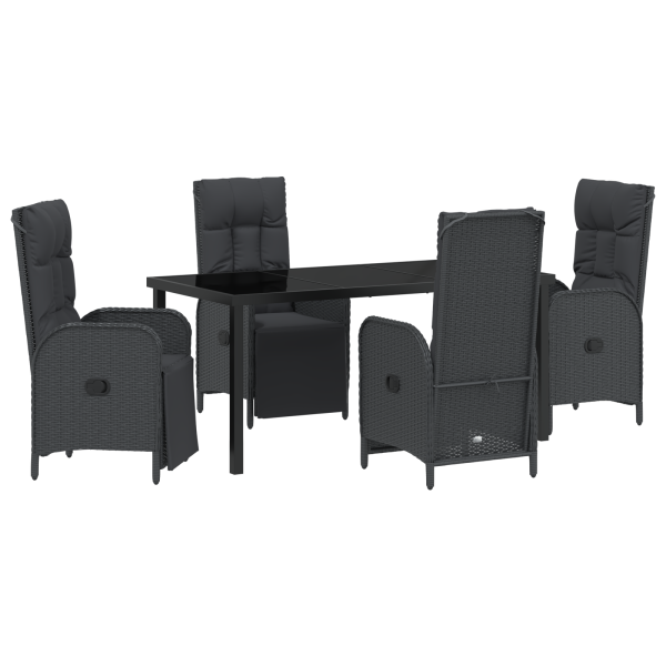 Set de Comedor Jardín de 5 Piezas con Cojines Negro Poliratán M 2