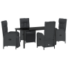 Set de Comedor Jardín de 5 Piezas con Cojines Negro Poliratán 2