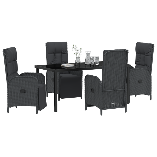 Conjunto de Jantar de Jardim com 5 Peças e Almofadas em Rattan Sintético Preto M 3