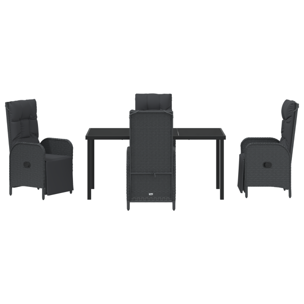 Set de Comedor Jardín de 5 Piezas con Cojines Negro Poliratán M 5