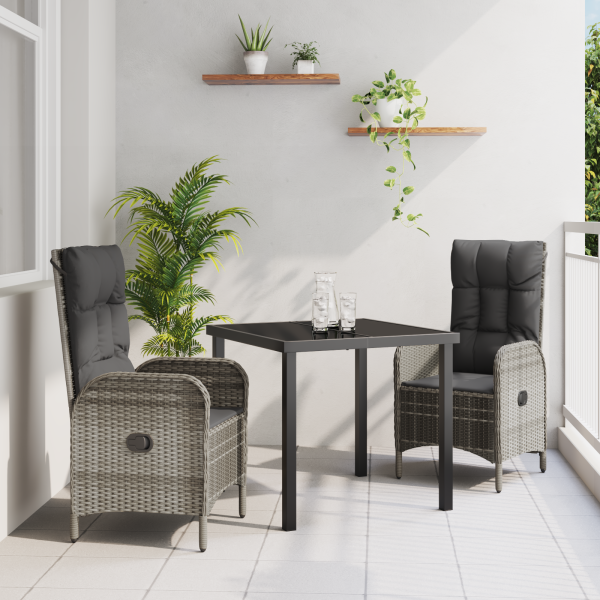 Conjunto de Comedor de Jardín 3 Piezas Gris Poliratán D