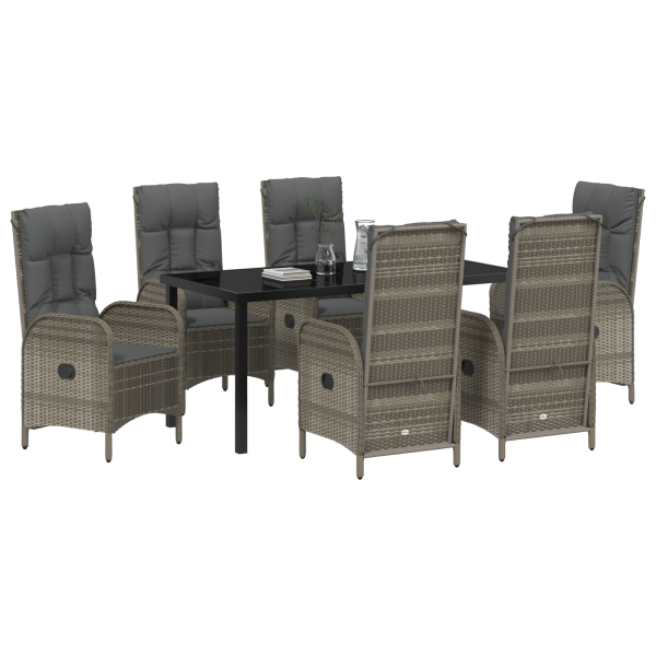 Juego comedor jardín 7 piezas en poliratán gris M 3