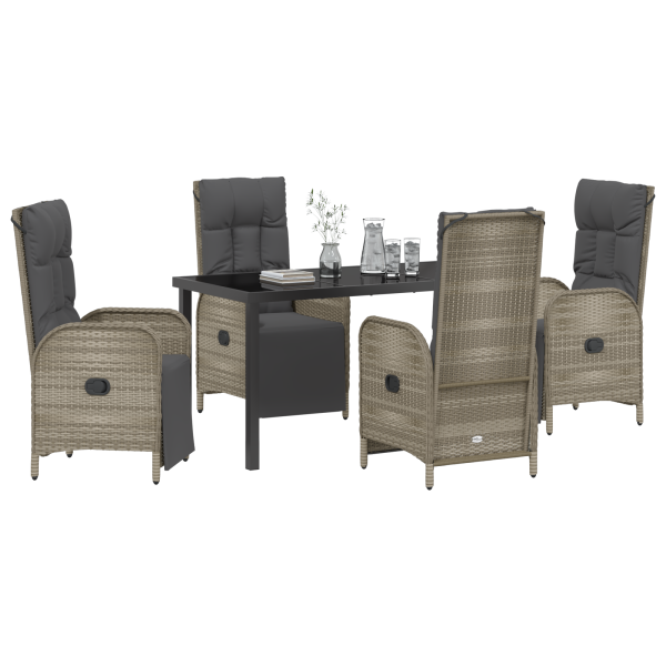 Set de Comedor de Jardín de 5 Piezas con Cojines Gris Poliratán M 3