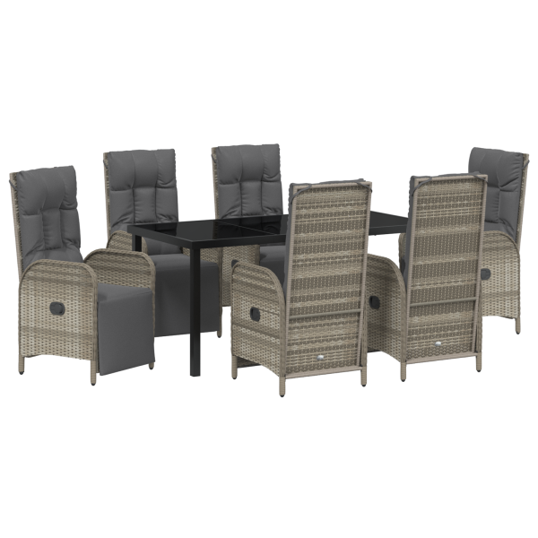 Conjunto de Jantar de Jardim com 7 Peças e almofadas em Poliéster Rattan Cinza M 2