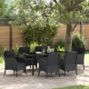 Conjunto de Jantar de Jardim de 7 peças com Almofadas Preto Rattan Poly 1