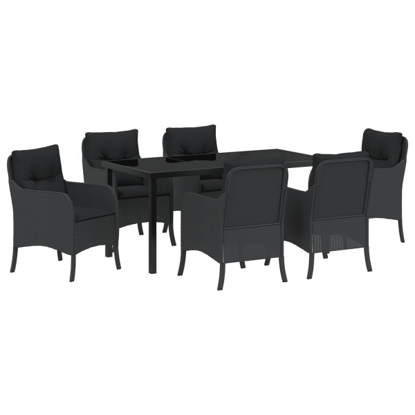 Juego de Comedor de Jardín de 7 Piezas con Cojines Negros de Poliratán M 2