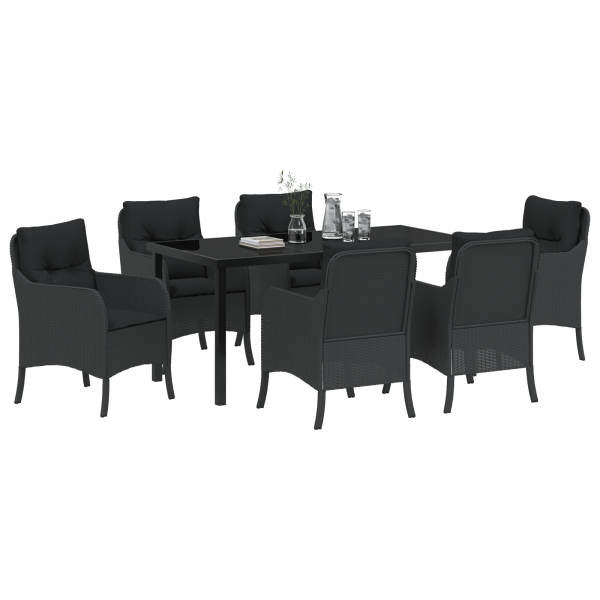 Conjunto de Jantar de Jardim de 7 peças com Almofadas Preto Rattan Poly M 3