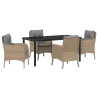 Set de Comedor Jardín de 5 Piezas con Cojines Color Beige de Rattan Polímero 2