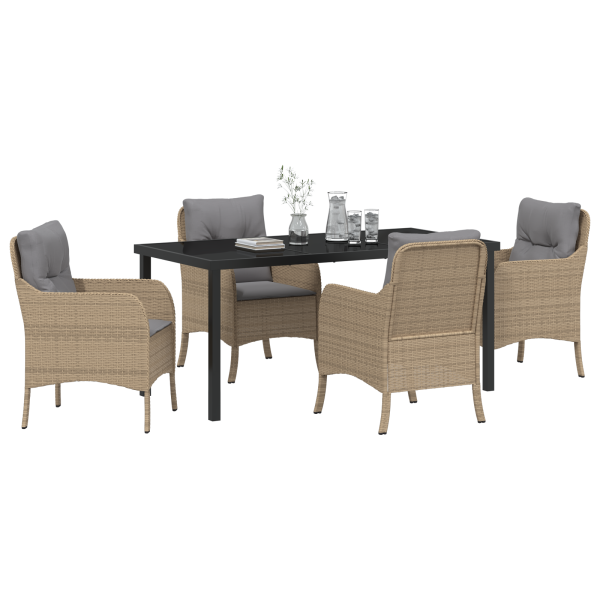 Set de Comedor Jardín de 5 Piezas con Cojines Color Beige de Rattan Polímero M 3