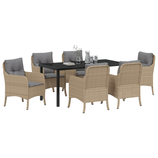 Set de Comedor Jardín de 7 Piezas con Cojines Beige Poliratán M 3
