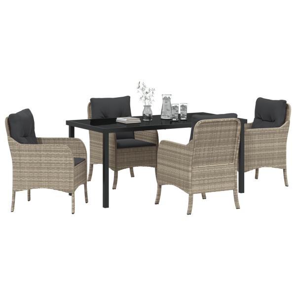 Juego de Comedor Jardín de 5 Piezas con Cojines Gris Claro Rattan PE M 3
