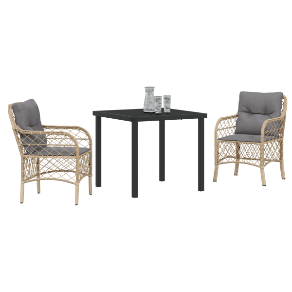 Conjunto de Jantar de Jardim 3 Peças com Almofadas em Rattan Sintético Bege M 3