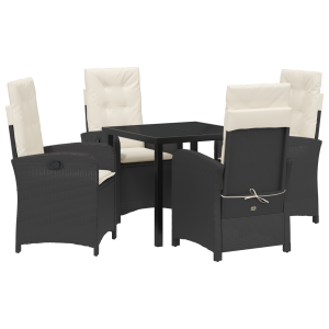 Set de comedor de jardín de 5 piezas con cojines Ratán negro H