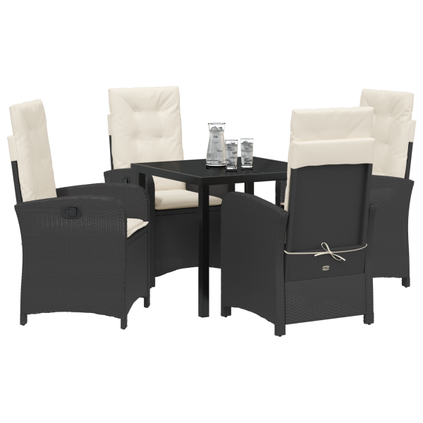 Set de comedor de jardín de 5 piezas con cojines Ratán negro M 3