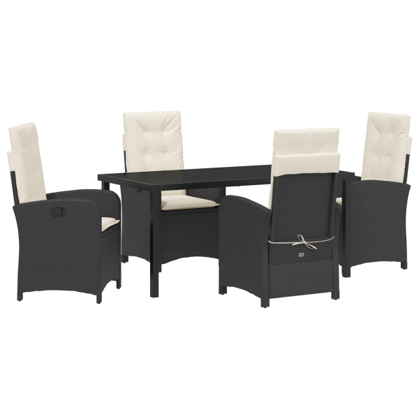 Set de Comedor de Jardín de 5 Piezas con Cojines Ratán Poliéster Negro M 2