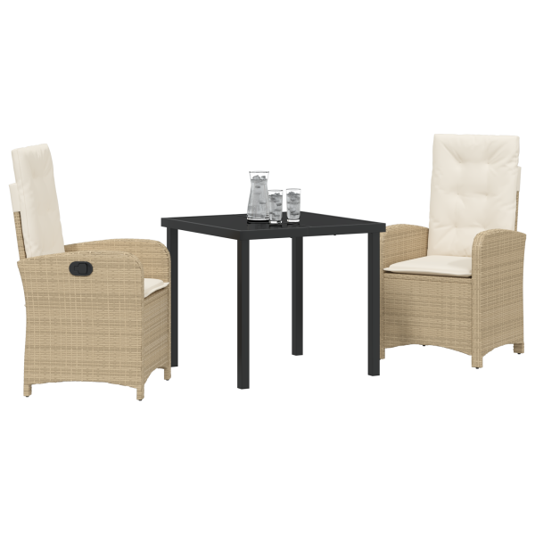 Conjunto de Jantar de Jardim com Almofadas Bege Rattan Poliéster M 3