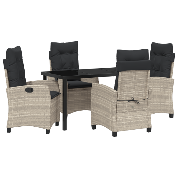 Conjunto de comedor de jardín de 5 piezas con cojines de poliratán gris claro M 2