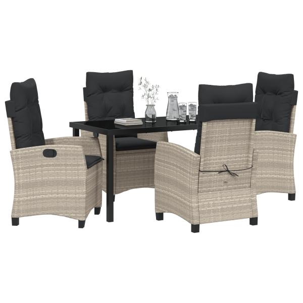 Conjunto de comedor de jardín de 5 piezas con cojines de poliratán gris claro M 3