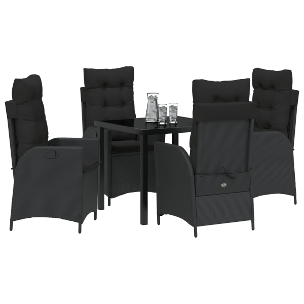 Set de Comedor de Jardín de 5 Piezas con Cojines - Poliratán Negro M 3