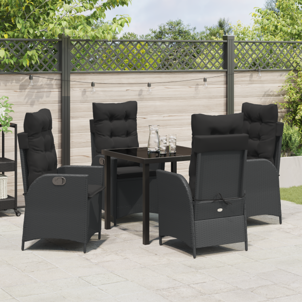Set de Comedor de Jardín de 5 Piezas con Cojines - Poliratán Negro M 4
