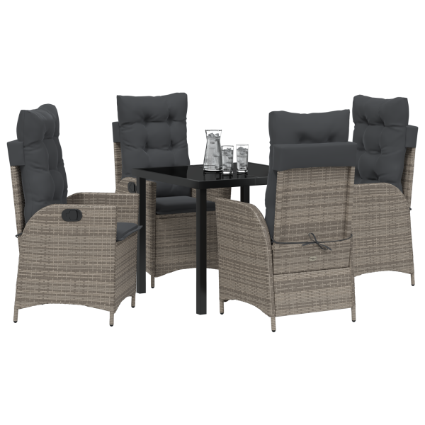 Set de Comedor de Jardín de 5 Piezas con Cojines Gris Poliratán M 3