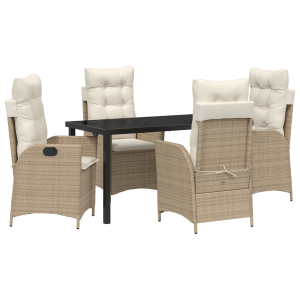 Set de Comedor de Jardín de 5 Piezas con Cojines Beige Poliratán H