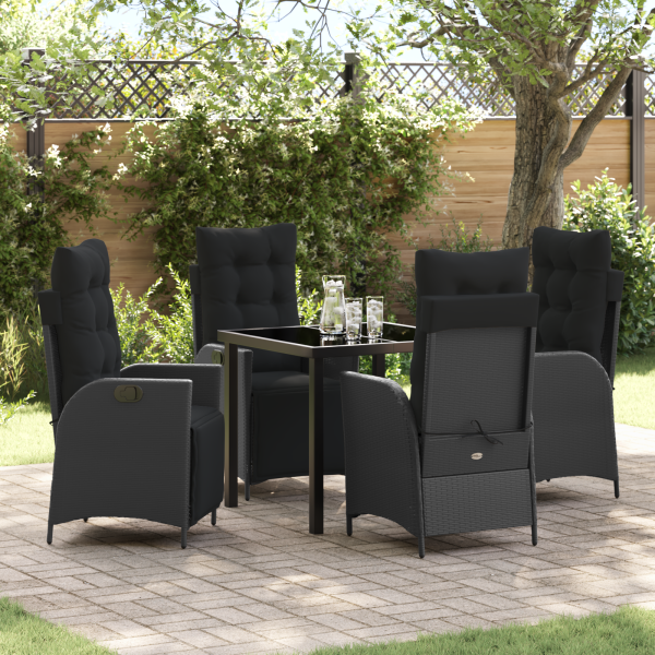 Set de Comedor de Jardín de 5 Piezas Negro Poliratán D