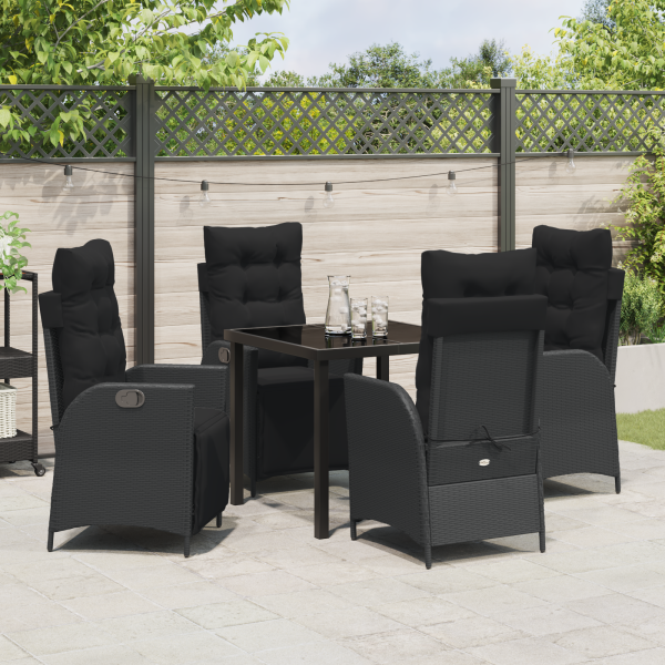 Set de Comedor de Jardín de 5 Piezas Negro Poliratán M 4