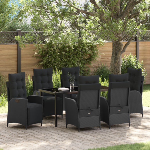 Conjunto de Comedor de Jardín de 7 Piezas Negro Rattan Poliéster D
