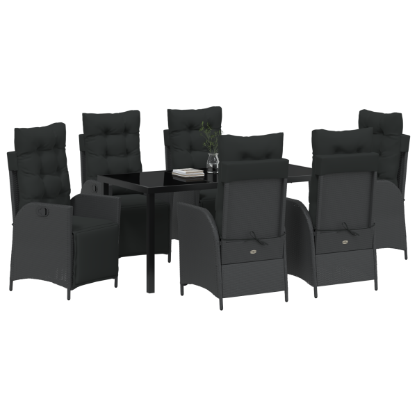 Conjunto de Comedor de Jardín de 7 Piezas Negro Rattan Poliéster M 3