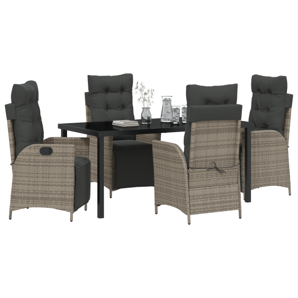 Conjunto de Comedor de Jardín de 5 Piezas Ratan Poliéster Gris M 3