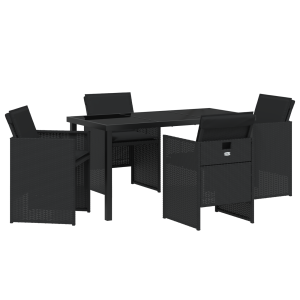 Conjunto de Jantar de Jardim de 5 Peças com Almofadas de Rattan Preto H