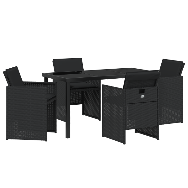Conjunto de 5 Piezas de Comedor de Jardín con Cojines Negro Poliratán M 2