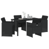 Conjunto de 5 Piezas de Comedor de Jardín con Cojines Negro Poliratán 3