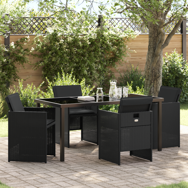 Set de Comedor de Jardín de 5 Piezas con Cojines Negro Poliratán D