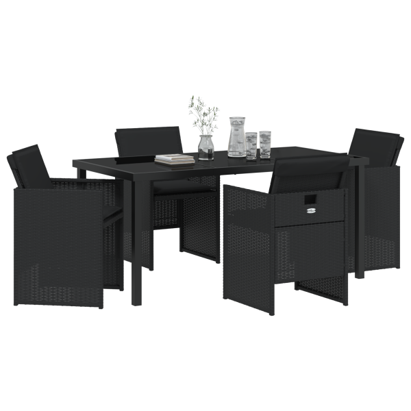 Set de Comedor de Jardín de 5 Piezas con Cojines Negro Poliratán M 3