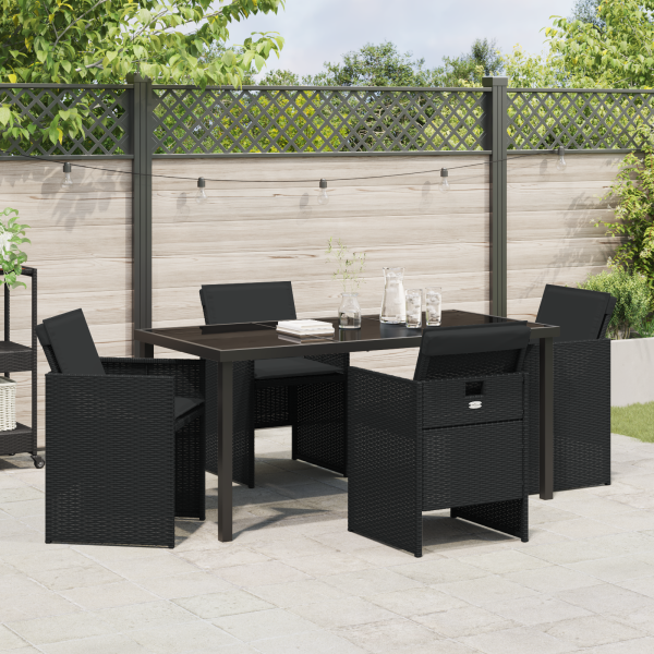 Conjunto de Jantar de Jardim com 5 Peças e Almofadas . Preto. Rattan. Poliéster M 4