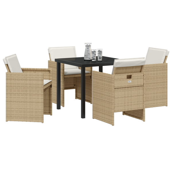 Conjunto de Jantar de Jardim com 5 peças e almofadas bege em rattan sintético M 3